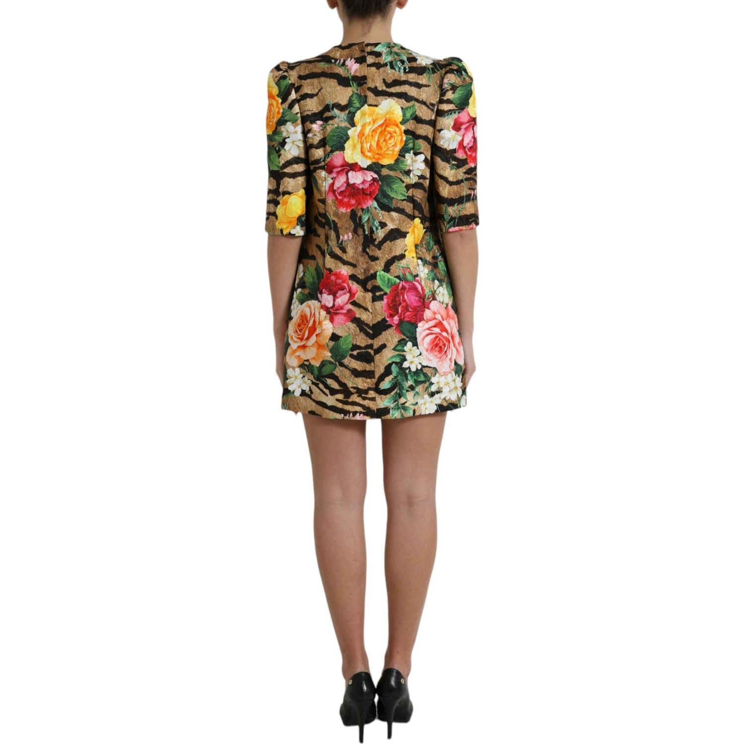 Dolce & Gabbana Multicolor Tiger Floral Print Shift Mini Dress