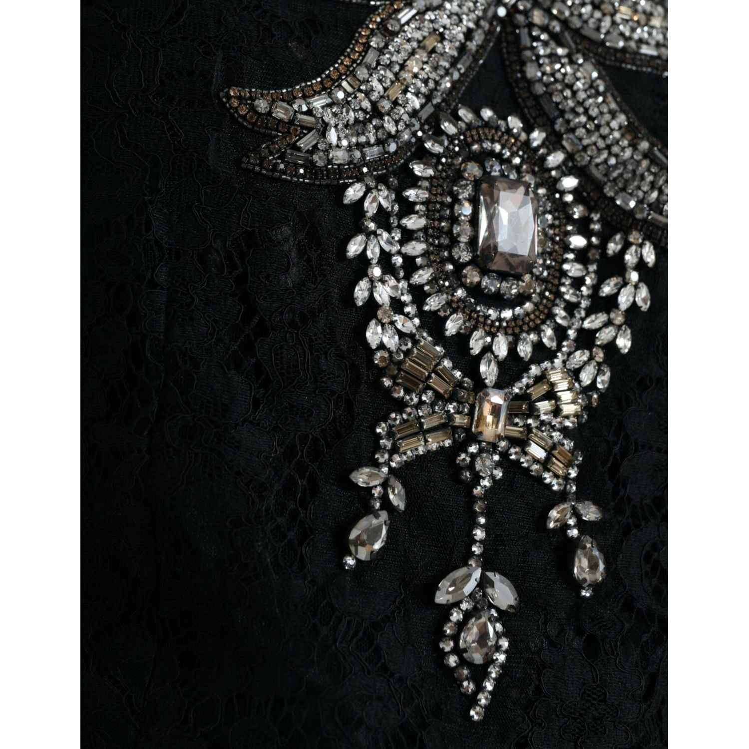 Dolce & Gabbana Black Lace Crystal Embellished Sheath Dress