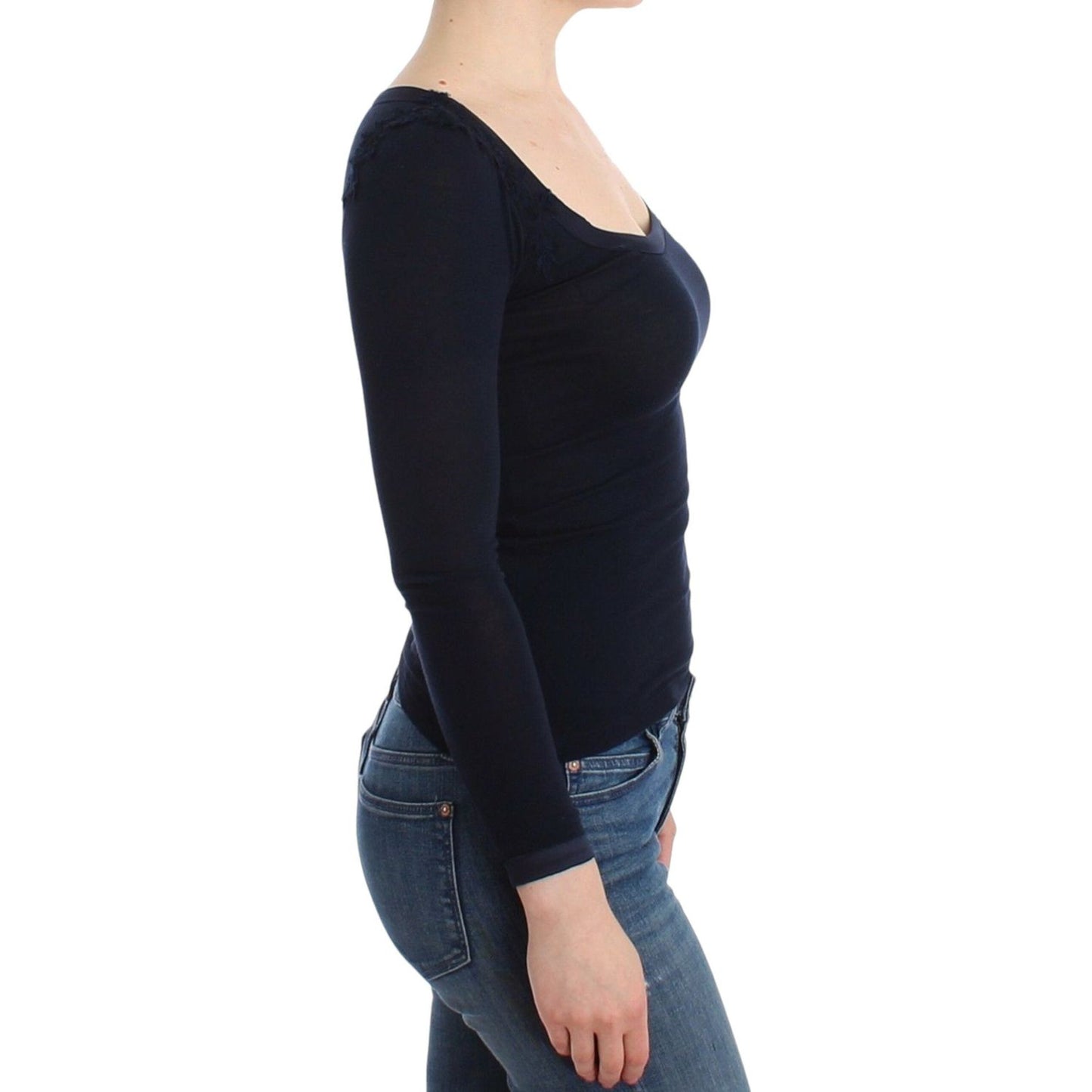 Ermanno Scervino Lingerie Blue Top Blouse Jumper Lace Rayon SIG12008-1