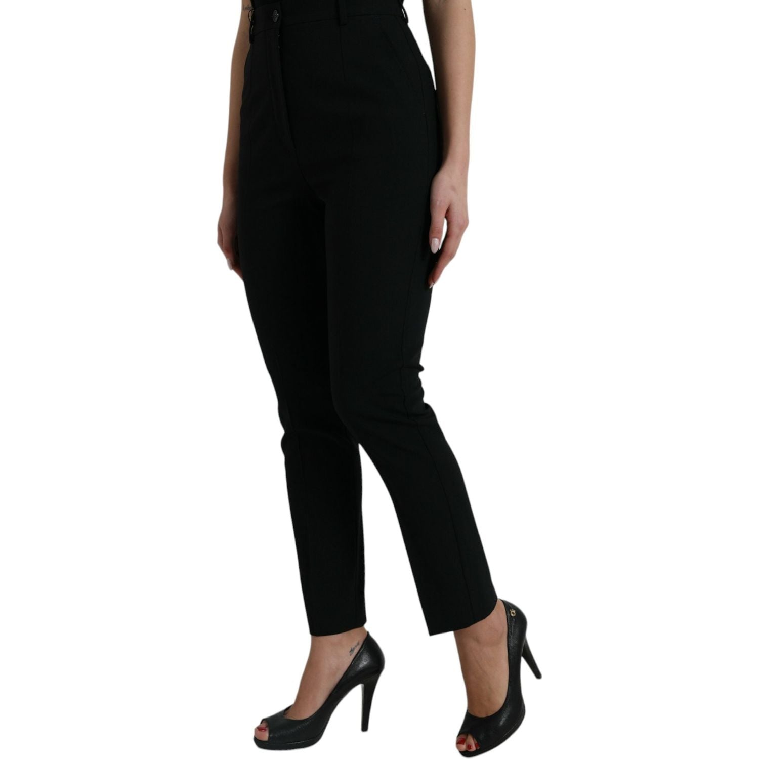 Dolce & Gabbana Black Wool High Waist Tapered Pants