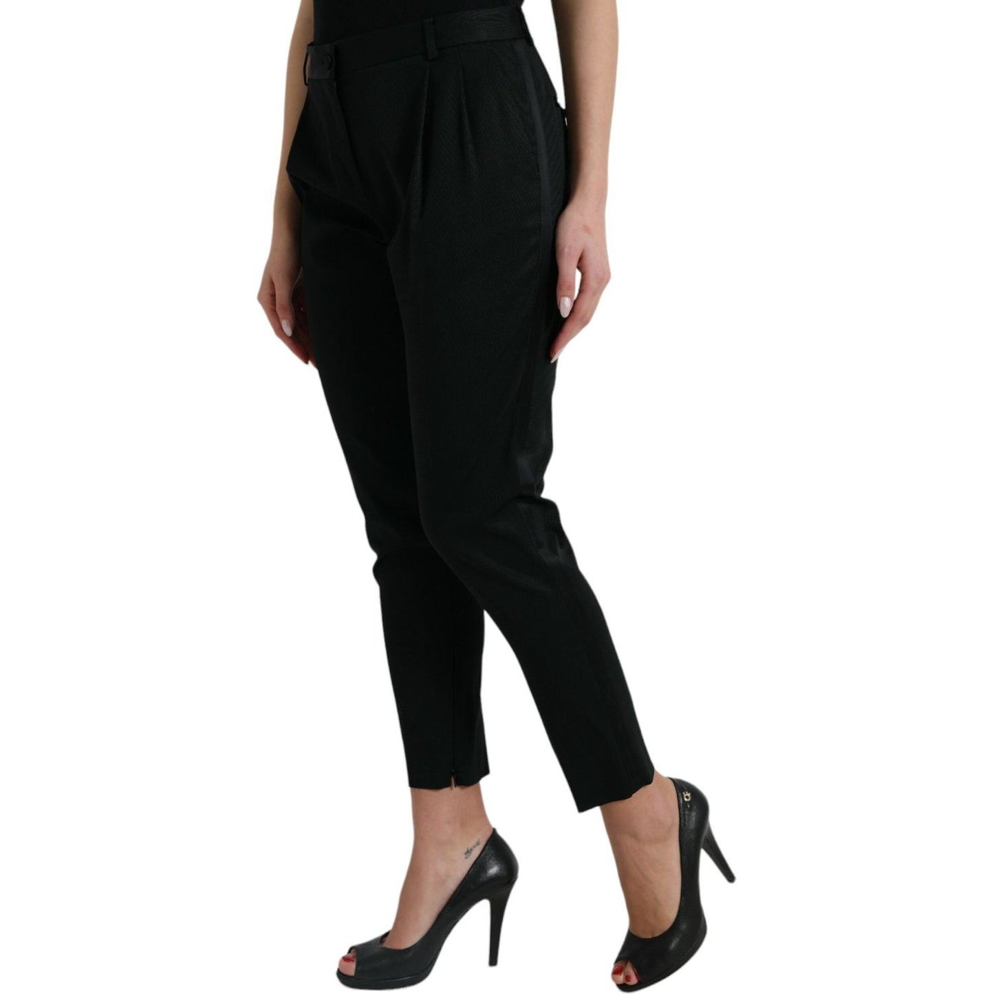 Dolce & Gabbana Black Wool High Waist Cropped Tapered Pants PAN74985-42