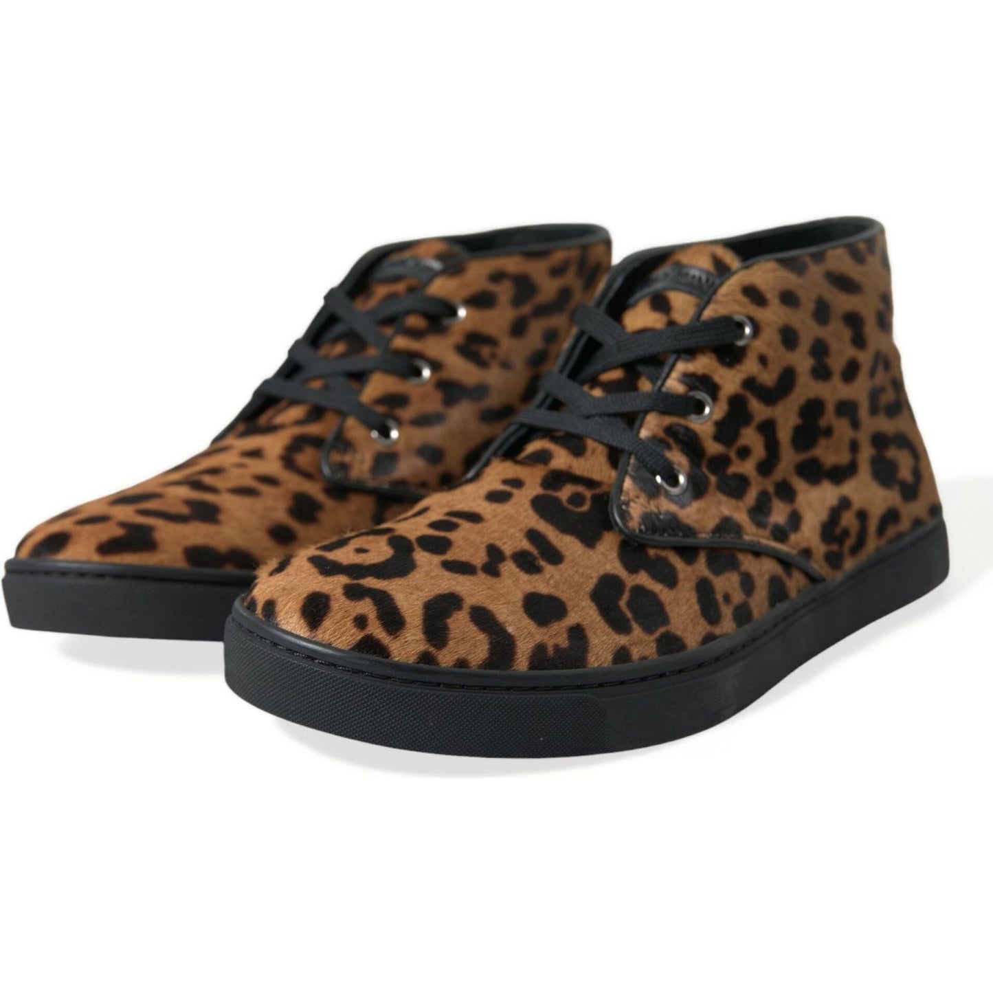 Dolce & Gabbana Brown Leopard Pony Hair Leather Sneakers Shoes MV5436-43.5