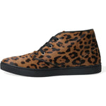 Dolce & Gabbana Brown Leopard Pony Hair Leather Sneakers Shoes MV5436-43.5