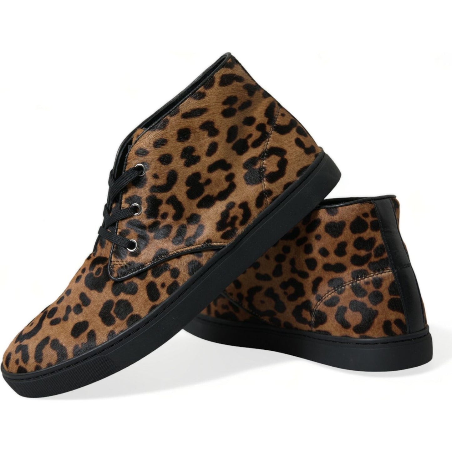 Dolce & Gabbana Brown Leopard Pony Hair Leather Sneakers Shoes MV5436-43.5