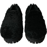 Dolce & Gabbana Black Fur Leather Slippers Dress Shoes MV5441-40