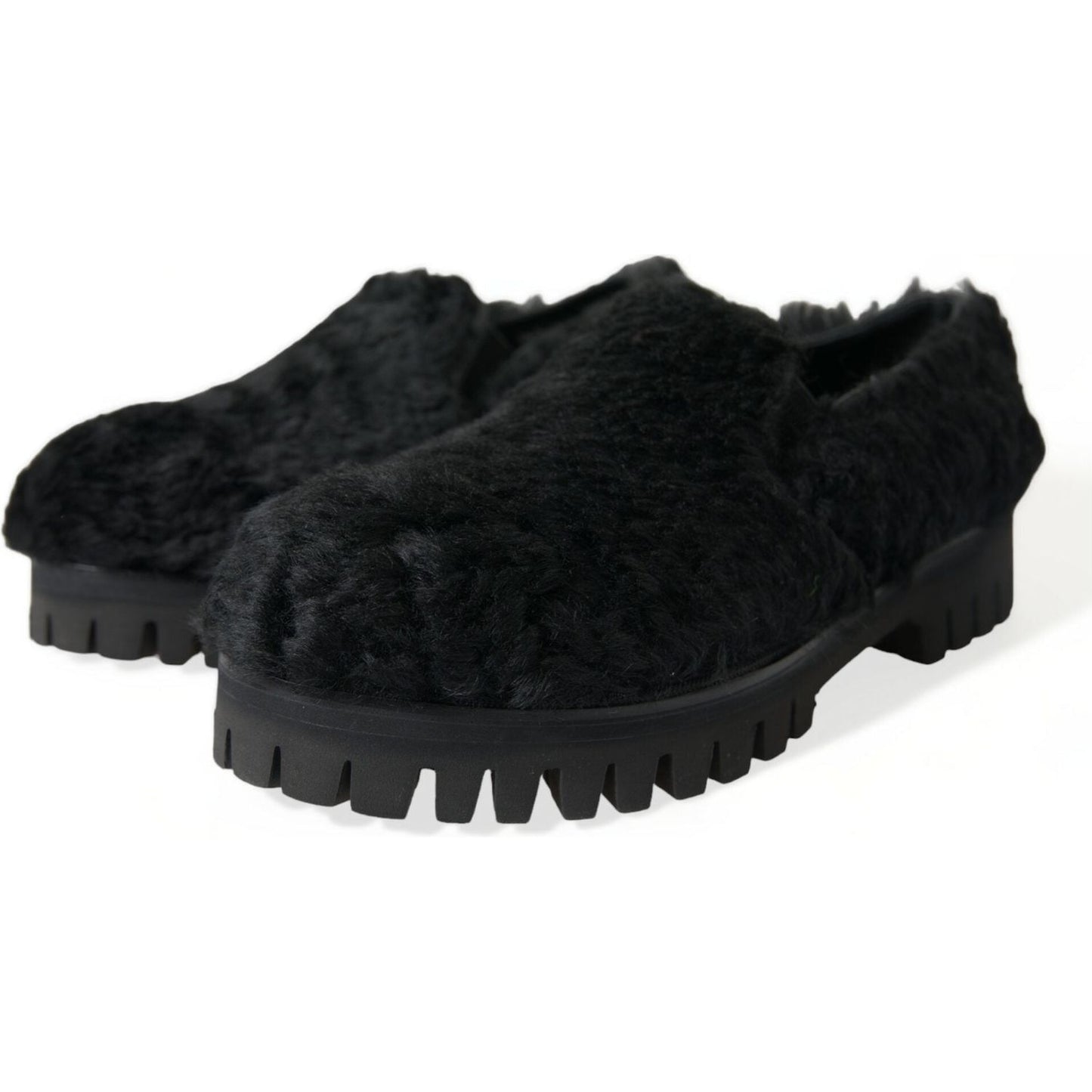 Dolce & Gabbana Black Fur Leather Slippers Dress Shoes MV5441-40