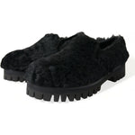 Dolce & Gabbana Black Fur Leather Slippers Dress Shoes MV5441-40