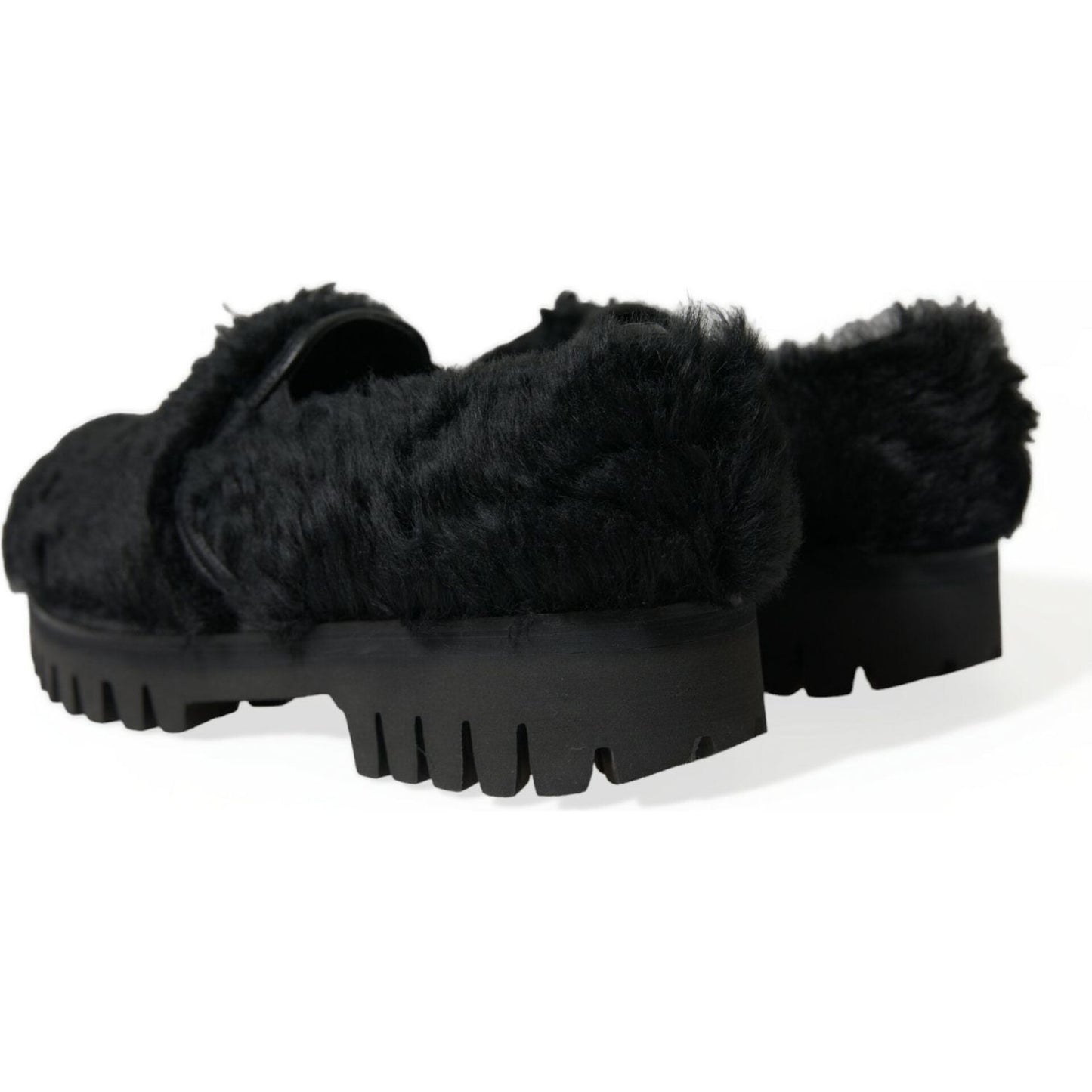 Dolce & Gabbana Black Fur Leather Slippers Dress Shoes MV5441-40