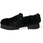 Dolce & Gabbana Black Fur Leather Slippers Dress Shoes MV5441-40