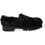 Dolce & Gabbana Black Fur Leather Slippers Dress Shoes MV5441-40
