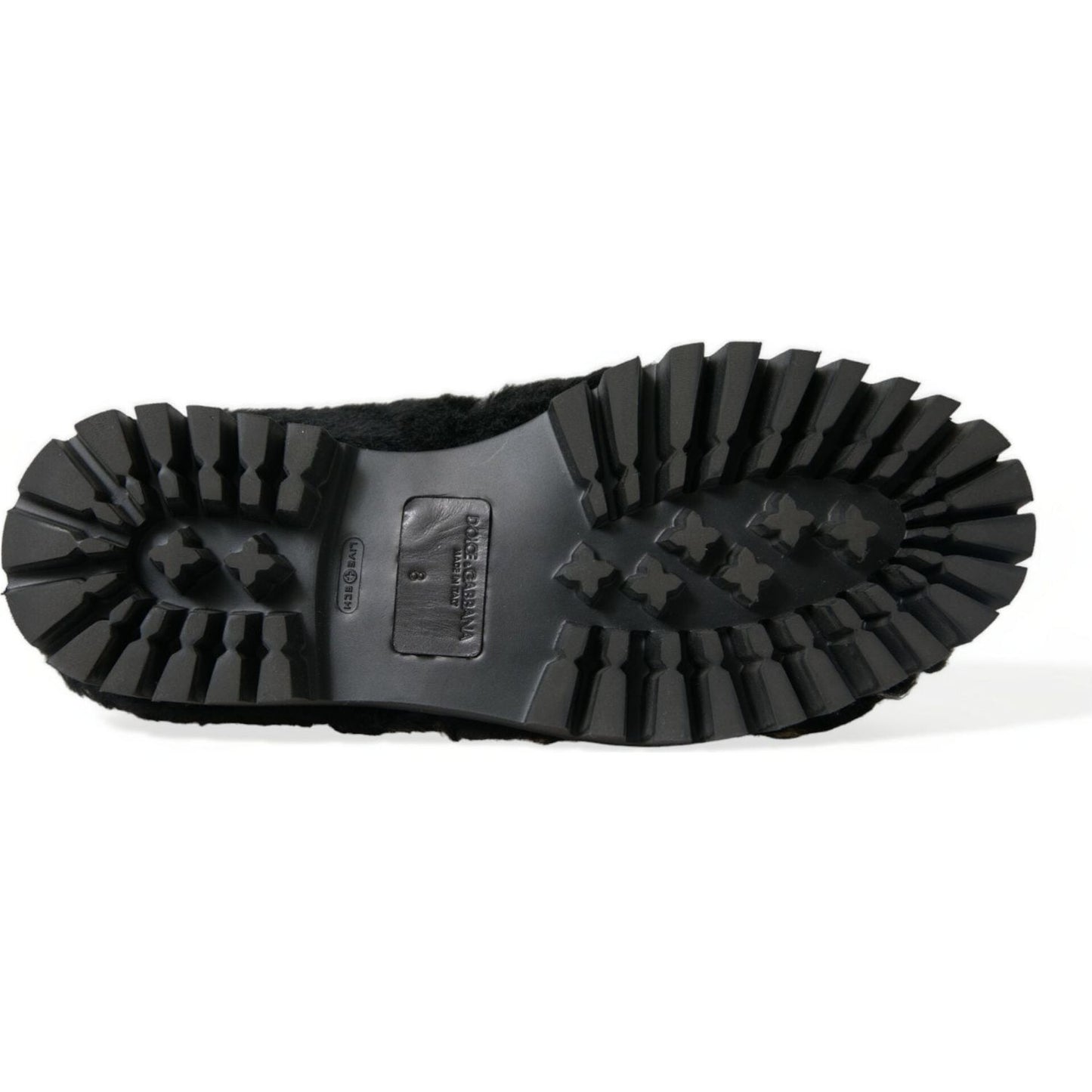 Dolce & Gabbana Black Fur Leather Slippers Dress Shoes MV5441-40