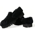 Dolce & Gabbana Black Fur Leather Slippers Dress Shoes MV5441-40
