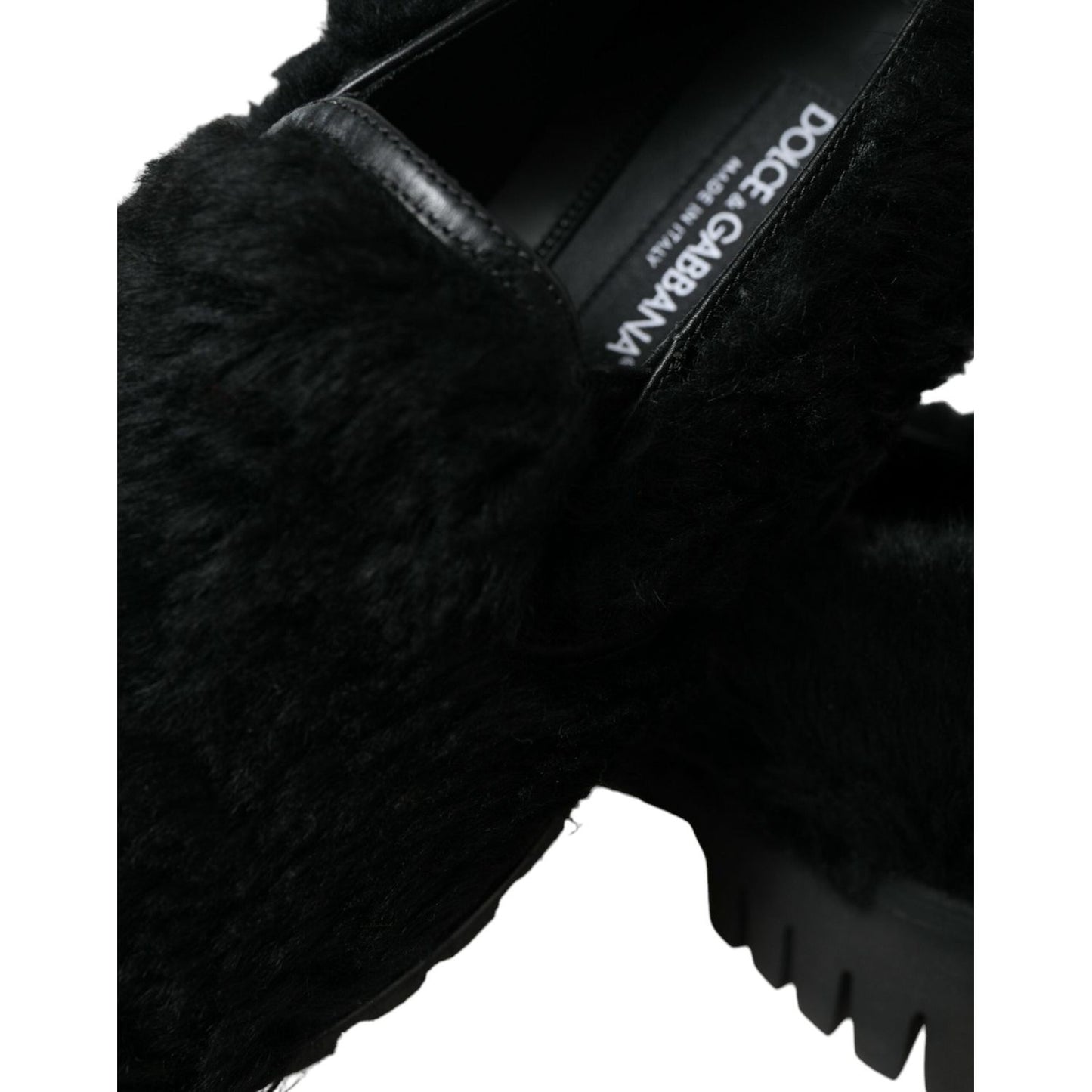 Dolce & Gabbana Black Fur Leather Slippers Dress Shoes MV5441-40