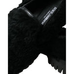 Dolce & Gabbana Black Fur Leather Slippers Dress Shoes MV5441-40