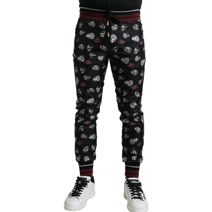 Dolce & Gabbana Black Ring Silk Jogging Trousers Pants