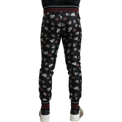 Dolce & Gabbana Black Ring Silk Jogging Trousers Pants