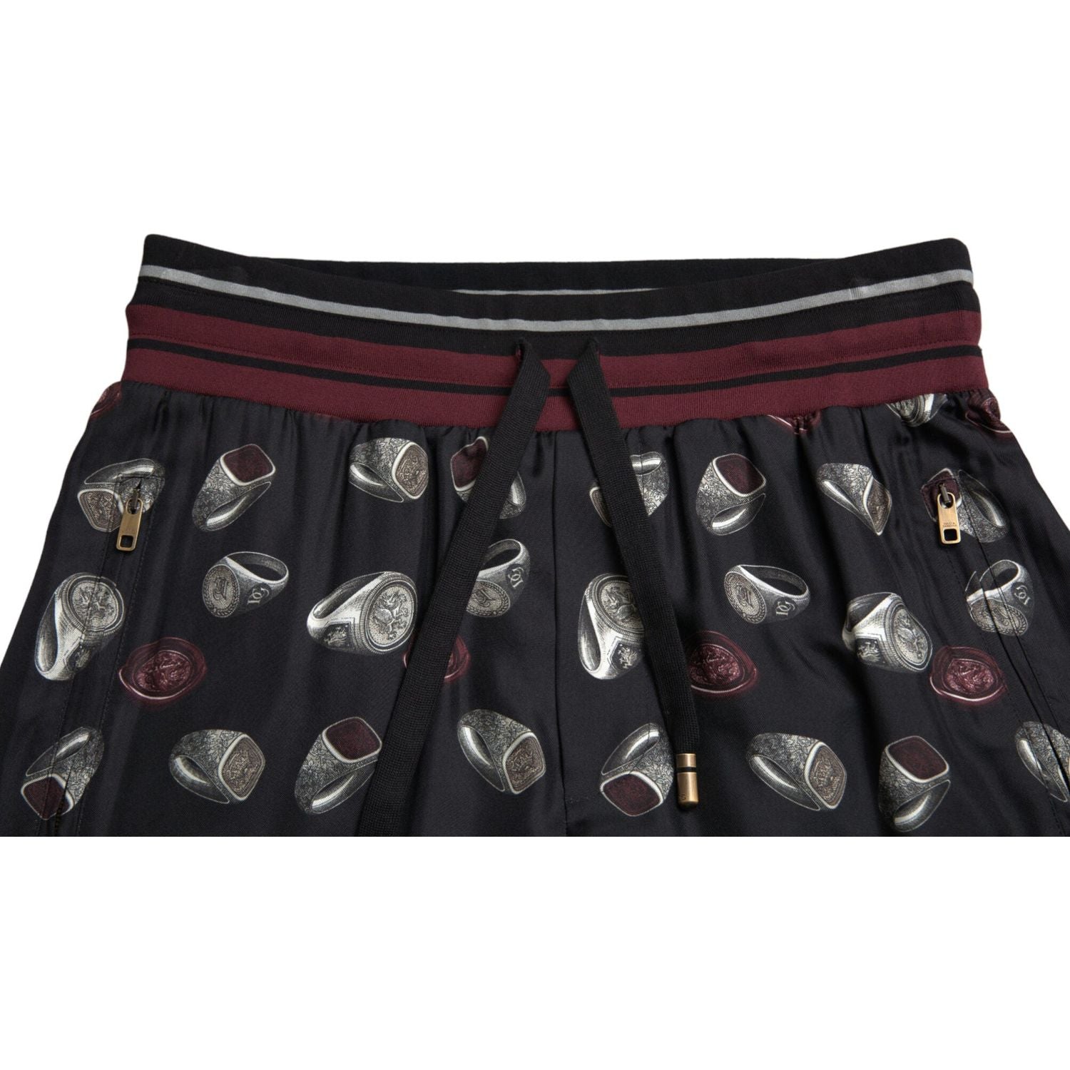 Dolce & Gabbana Black Ring Silk Jogging Trousers Pants