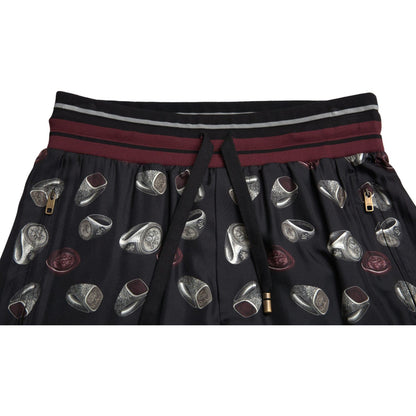 Dolce & Gabbana Black Ring Silk Jogging Trousers Pants