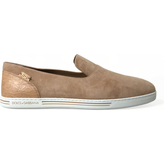 Dolce & Gabbana Beige Suede Caiman Men Loafers Slippers Shoes MV5418-39