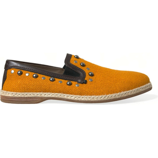 Dolce & Gabbana Orange Linen Leather Studded Loafers Shoes MV5420-43