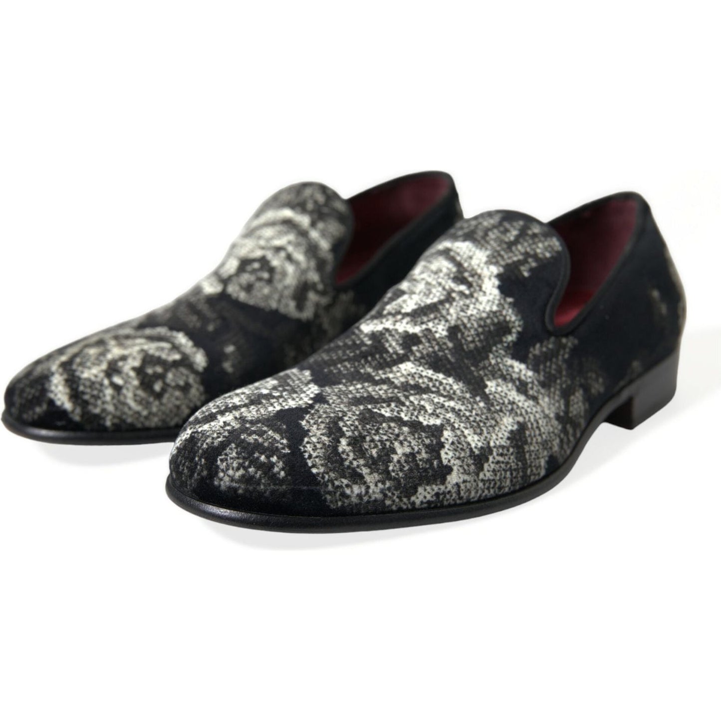 Dolce & Gabbana Black Floral Slippers Men Loafers Dress Shoes MV5374-39