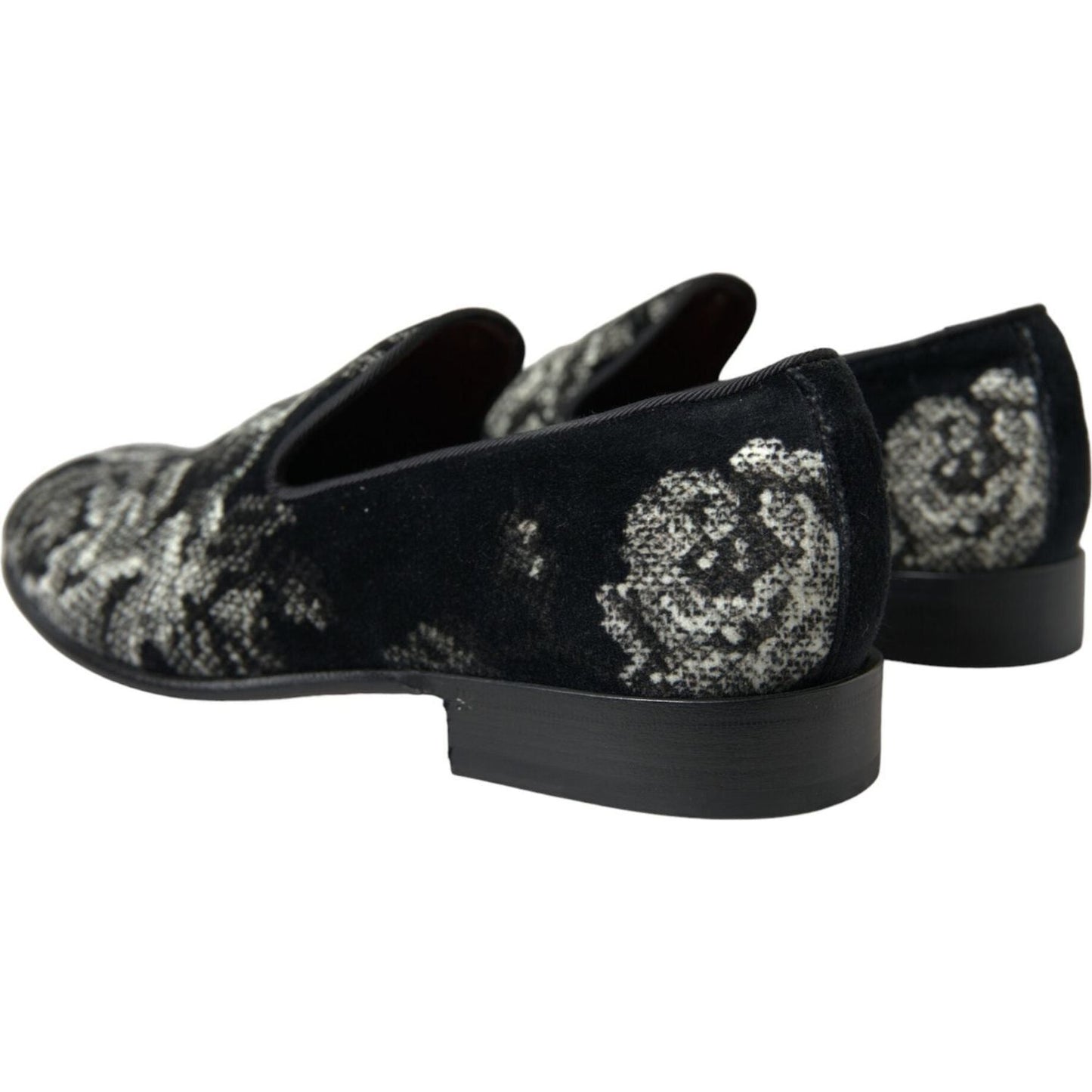 Dolce & Gabbana Black Floral Slippers Men Loafers Dress Shoes MV5374-39