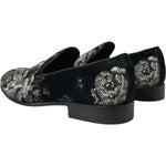Dolce & Gabbana Black Floral Slippers Men Loafers Dress Shoes MV5374-39