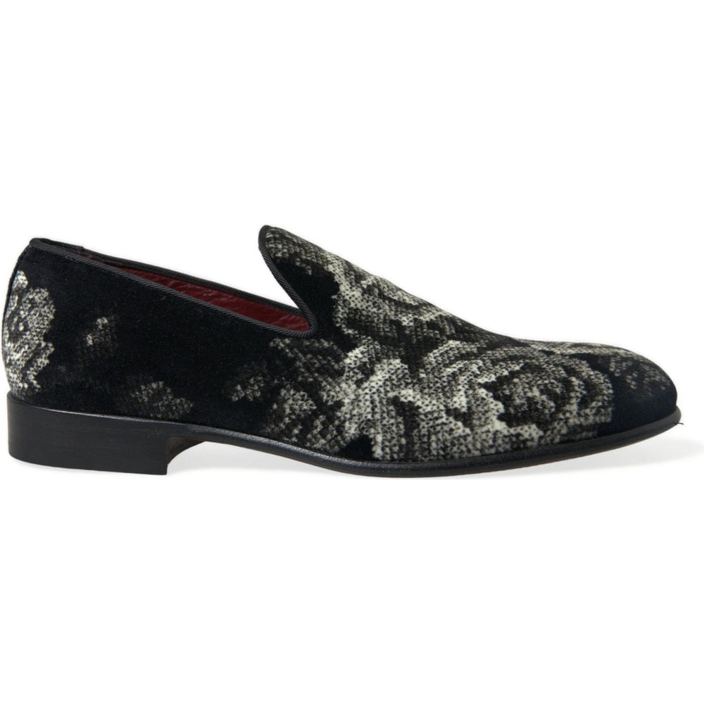 Dolce & Gabbana Black Floral Slippers Men Loafers Dress Shoes MV5374-39