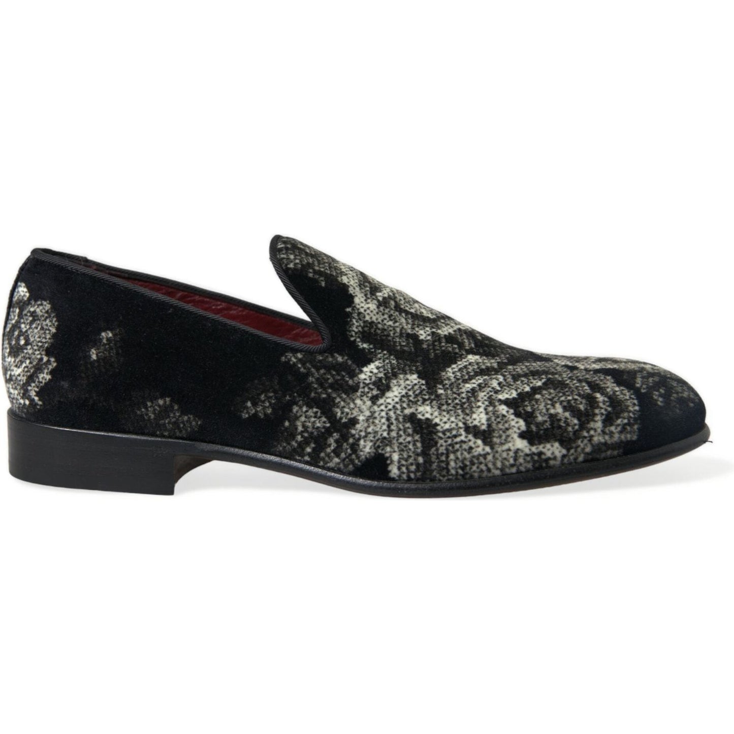 Dolce & Gabbana Black Floral Slippers Men Loafers Dress Shoes MV5374-39