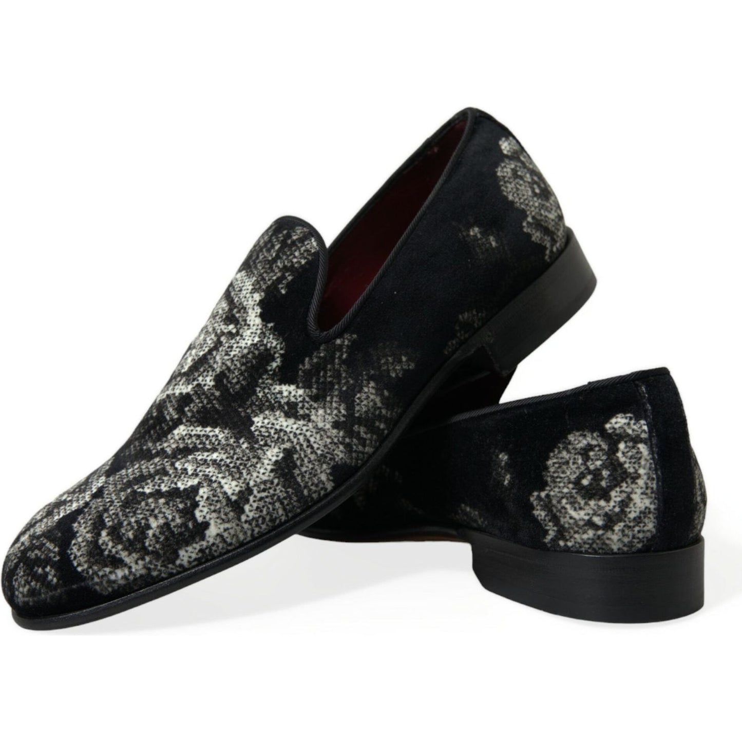 Dolce & Gabbana Black Floral Slippers Men Loafers Dress Shoes MV5374-39