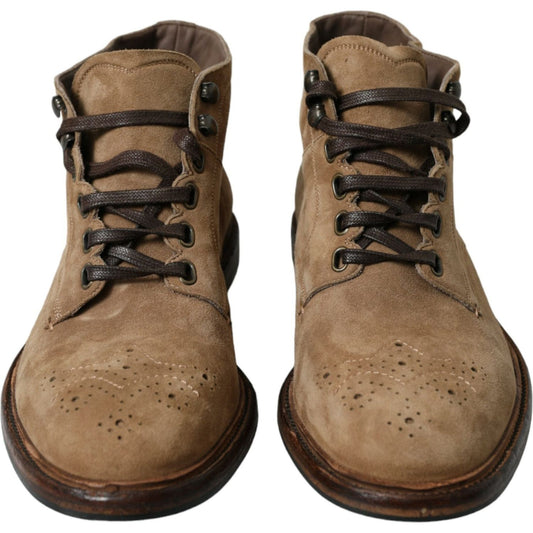 Dolce & Gabbana Brown Leather Lace Up Ankle Boots Shoes MV5391-41.5