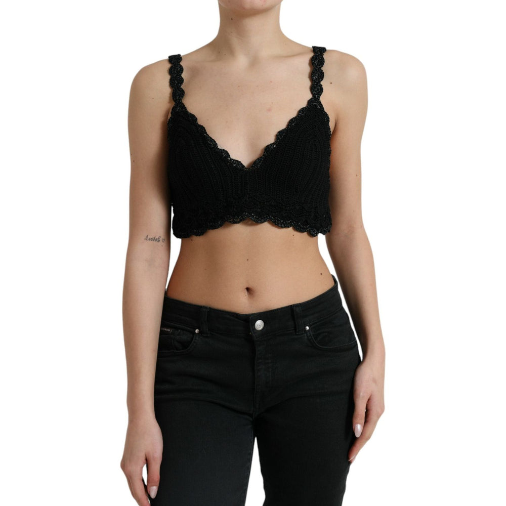 Dolce & Gabbana Black Cotton Bustier Cropped Crochet Tank Top TSH7860-46