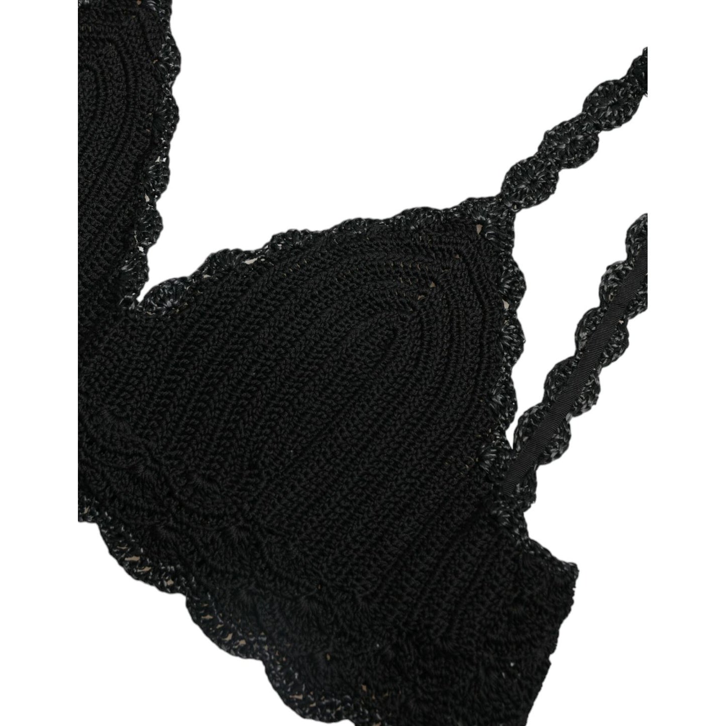 Dolce & Gabbana Black Cotton Bustier Cropped Crochet Tank Top TSH7860-46