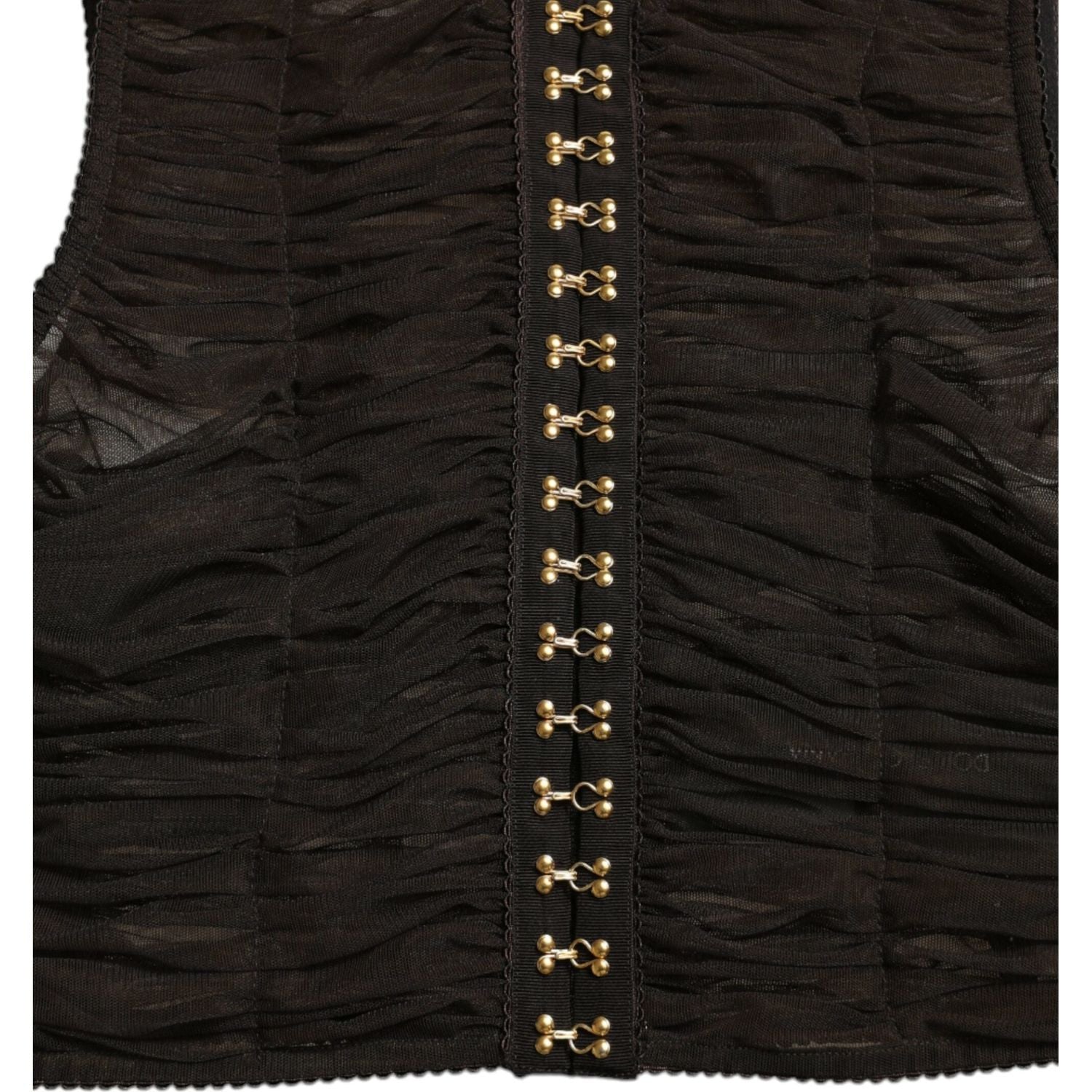 Dolce & Gabbana Brown Embellished Nylon Stretch Cropped Top