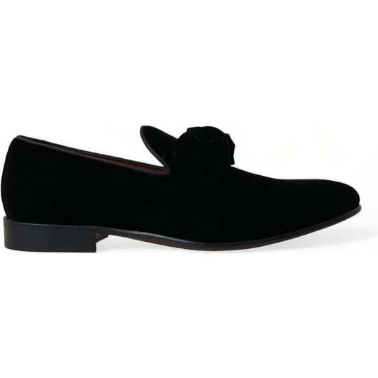 Dolce & Gabbana Black Velvet Loafers Formal Dress Shoes MV5422-40