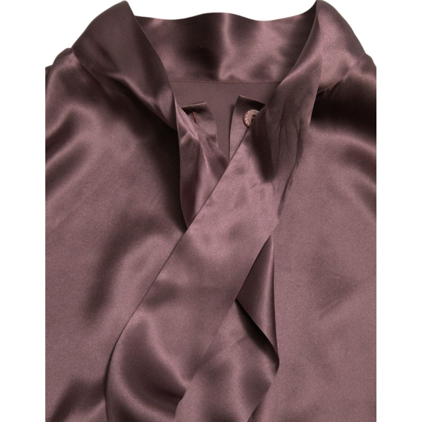 Dolce & Gabbana Brown Silk Ascot Collar Long Sleeve Blouse Top TSH84306-42