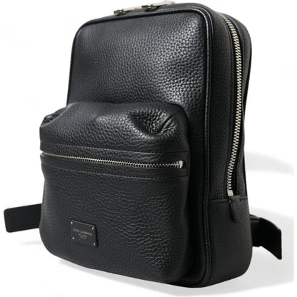 Dolce & Gabbana Black Calfskin Leather Logo Palermo Backpack Bag
