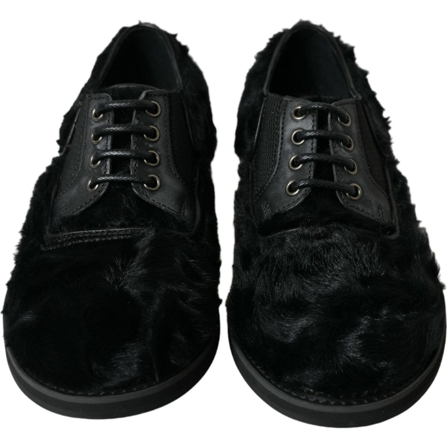 Dolce & Gabbana Black Fur Leather Lace Up Derby Dress Shoes MV5434-42.5