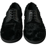 Dolce & Gabbana Black Fur Leather Lace Up Derby Dress Shoes MV5434-42.5