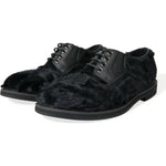 Dolce & Gabbana Black Fur Leather Lace Up Derby Dress Shoes MV5434-42.5