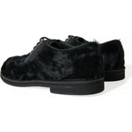 Dolce & Gabbana Black Fur Leather Lace Up Derby Dress Shoes MV5434-42.5