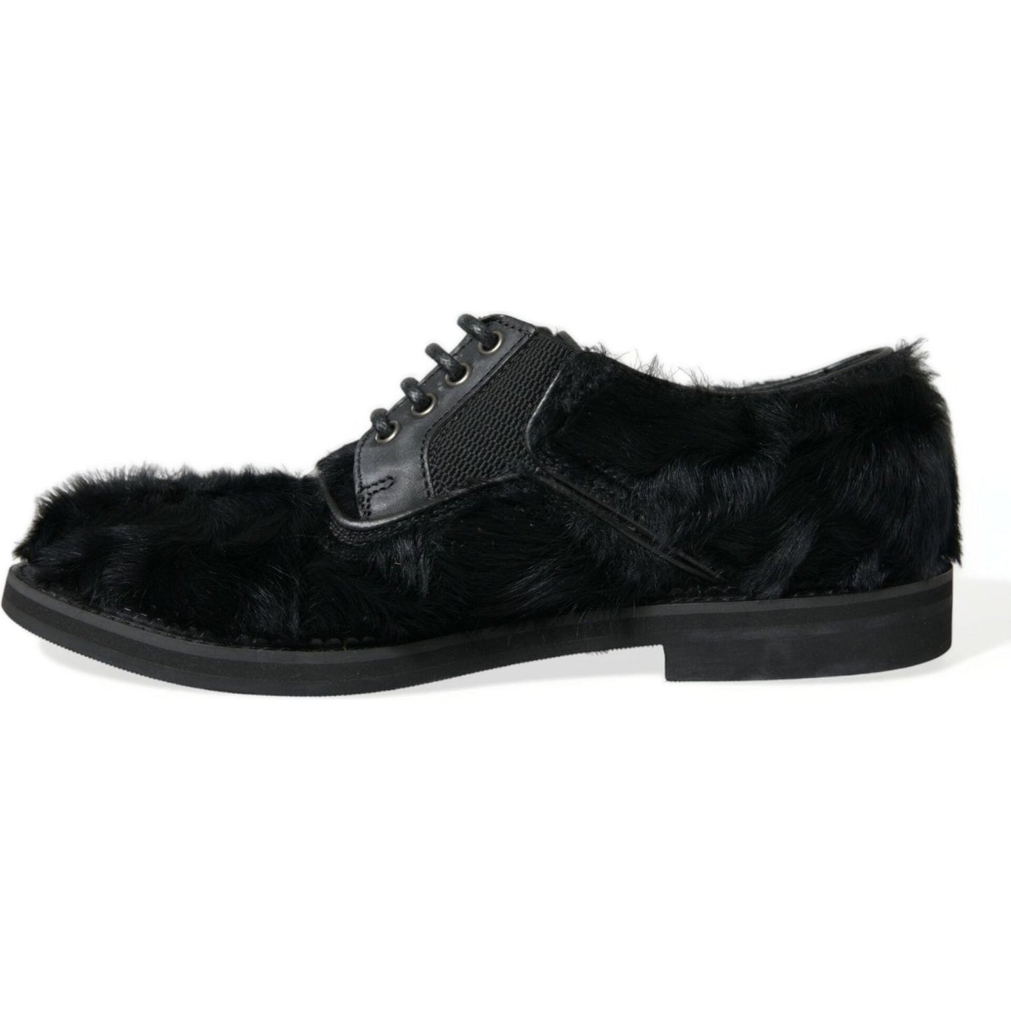 Dolce & Gabbana Black Fur Leather Lace Up Derby Dress Shoes MV5434-42.5