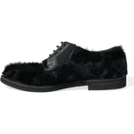 Dolce & Gabbana Black Fur Leather Lace Up Derby Dress Shoes MV5434-42.5
