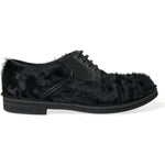Dolce & Gabbana Black Fur Leather Lace Up Derby Dress Shoes MV5434-42.5