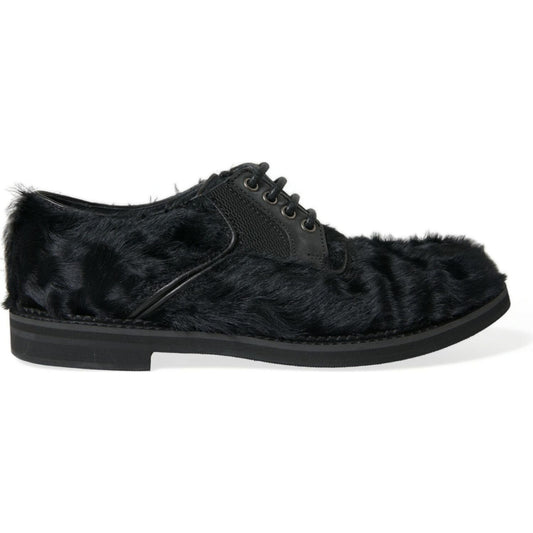 Dolce & Gabbana Black Fur Leather Lace Up Derby Dress Shoes MV5434-42.5