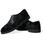 Dolce & Gabbana Black Fur Leather Lace Up Derby Dress Shoes MV5434-42.5