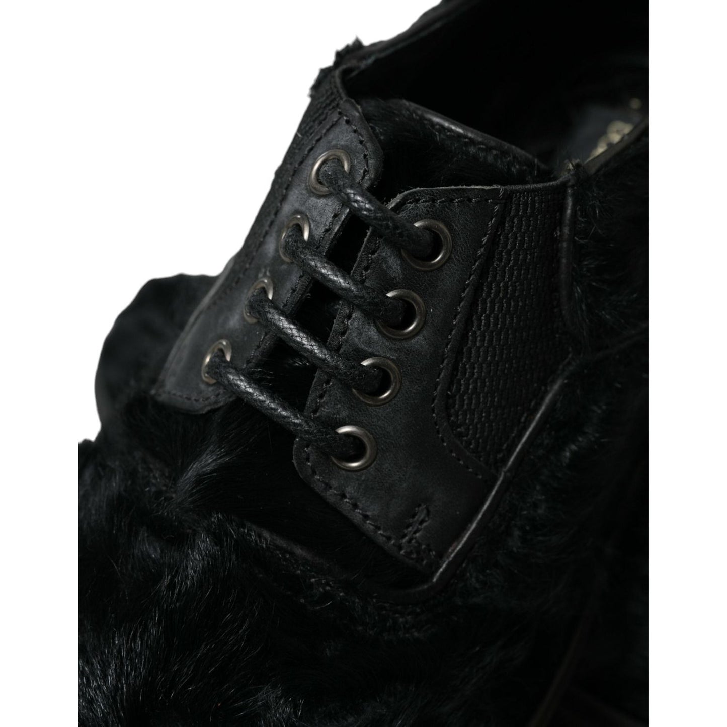 Dolce & Gabbana Black Fur Leather Lace Up Derby Dress Shoes MV5434-42.5