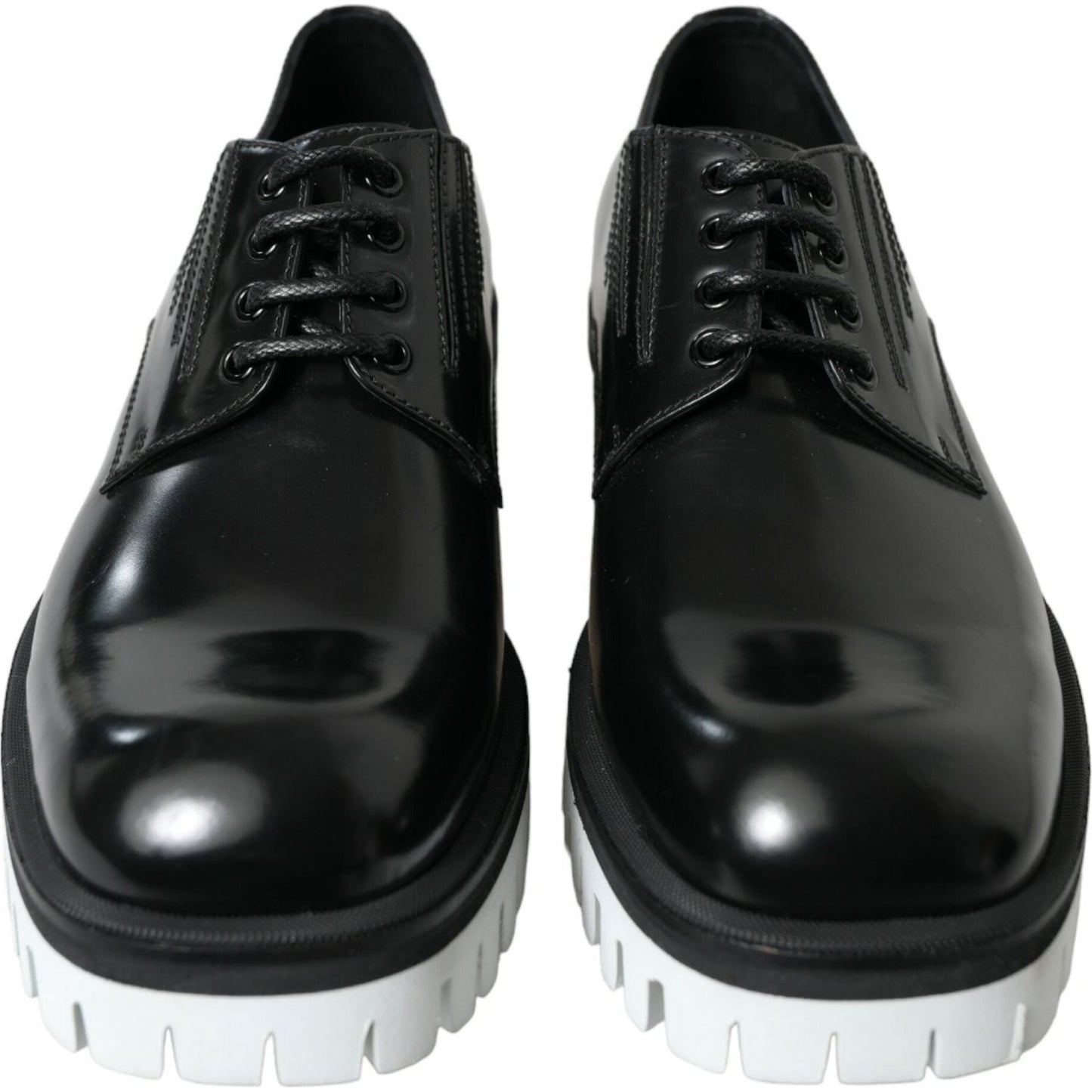 Dolce & Gabbana Black White Leather Lace Up Derby Dress Shoes MV5438-41