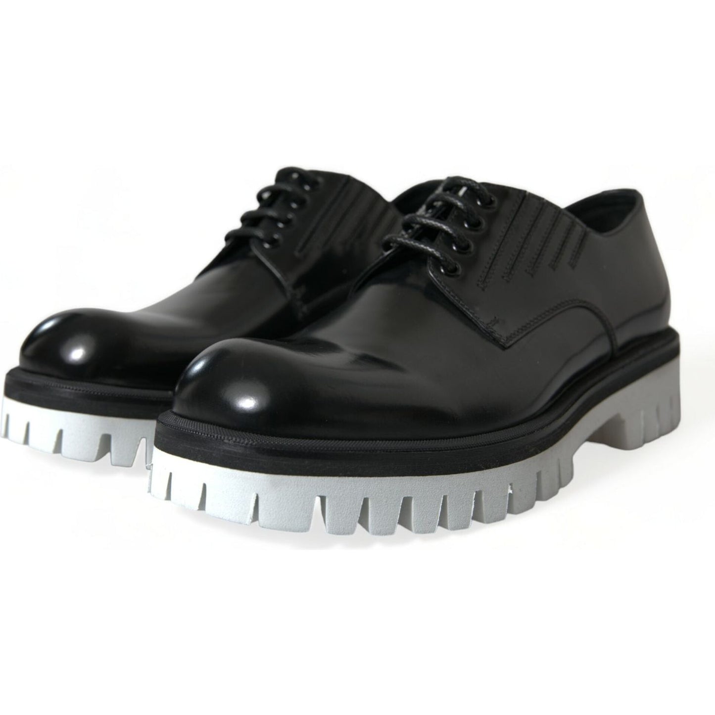 Dolce & Gabbana Black White Leather Lace Up Derby Dress Shoes MV5438-41