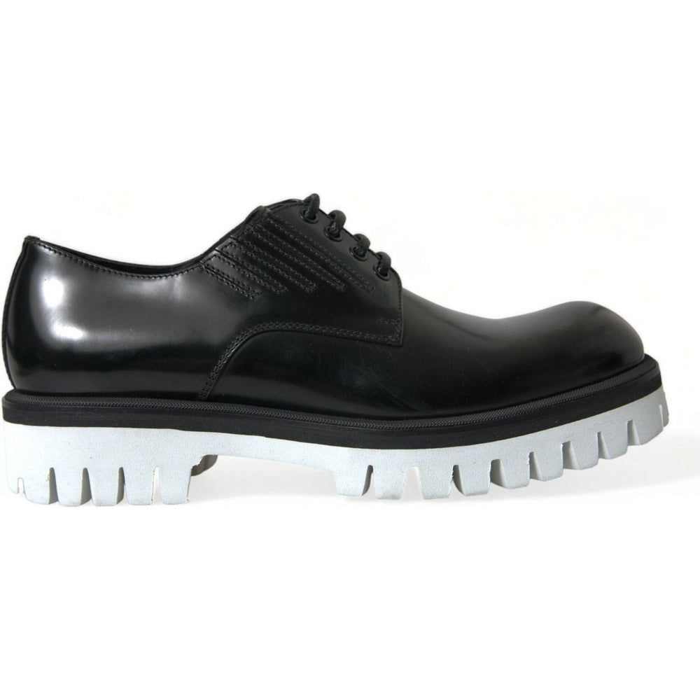 Dolce & Gabbana Black White Leather Lace Up Derby Dress Shoes MV5438-41